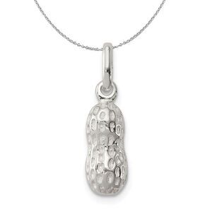 Sterling Silver 3D Peanut Charm Necklace - 24 Inch